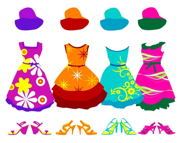 Silhouettes color dress collection — Stock Vector
