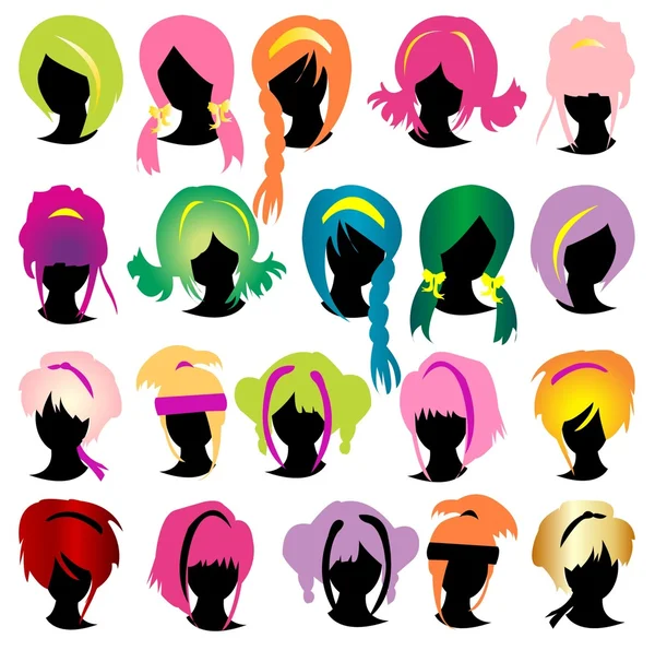 Silhouettes wig set — Stock Vector