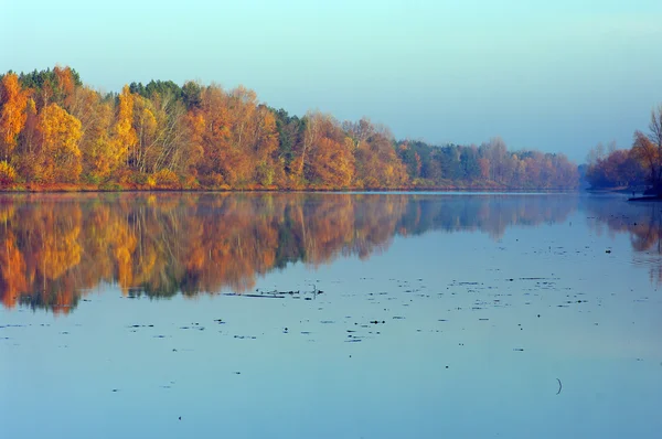 Festői őszi táj, a folyó és a világos fák — Stock Fotó