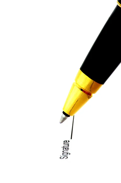 Кулькова ручка написання на білому тлі — стокове фото
