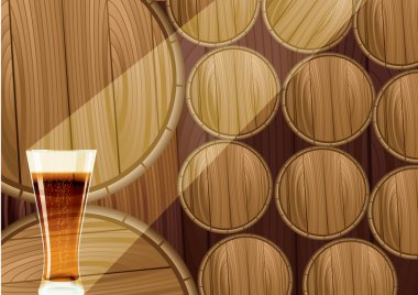 Wooden barrels and cup of beer clipart