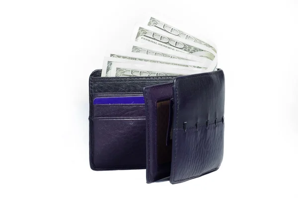 Oss dollar i en svart plånbok isolerad på vit bakgrund — Stockfoto