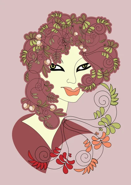 Cheveux, décorés de fleurs — Image vectorielle