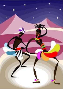 Dancing couple on the night celebration in African village clipart