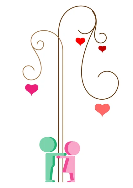 Couple Symbolic Figures Girls Boys Tree Valentine — Stock Vector