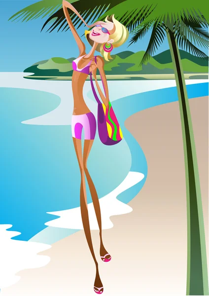 Девушка на пляже — стоковый вектор