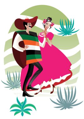 The Mexican couple, man and woman, dance Latin American dancing in traditional costumes clipart