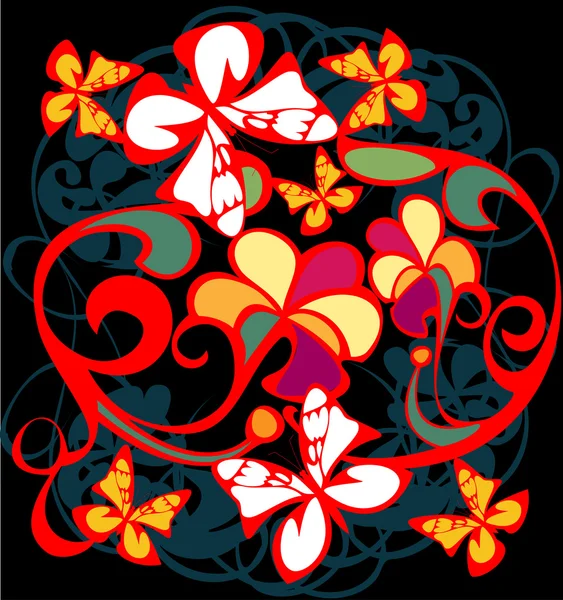 Яркие Декоративные Бабочки Цветы Темном Фоне — стоковый вектор