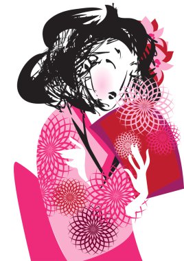 Japanese woman in kimono clipart