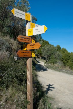 ahşap hiking trail ile birden fazla yön yön tabelası