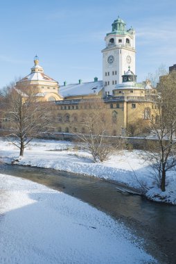 Volksbad and River in Winter clipart