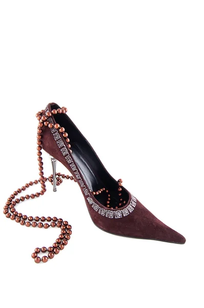 Scarpa alta in velluto con perline — Foto Stock