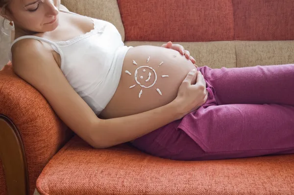怀孕妇女的腹部 图库照片