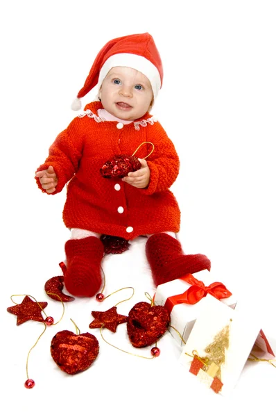Dítě oblečený jako santa pomocník — Stock fotografie