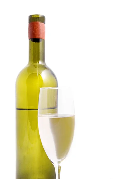 White wine bottle with glass — Stock Photo, Image