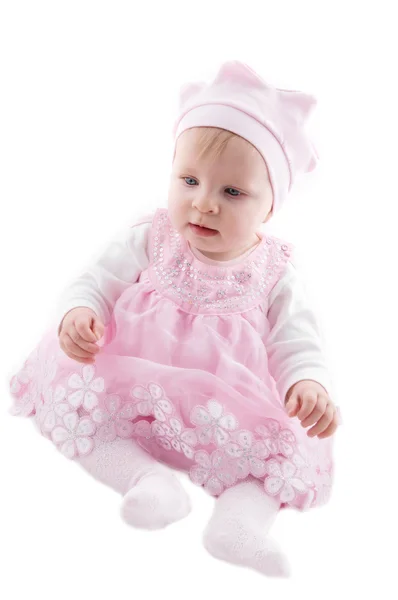 Menina bebê em vestido rosa — Fotografia de Stock