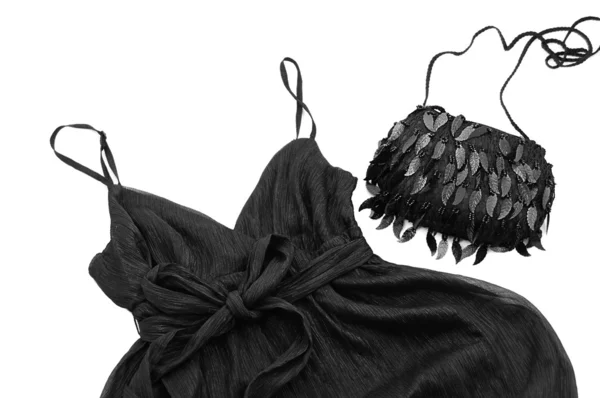 Glamour černé šaty a pytel — Stock fotografie
