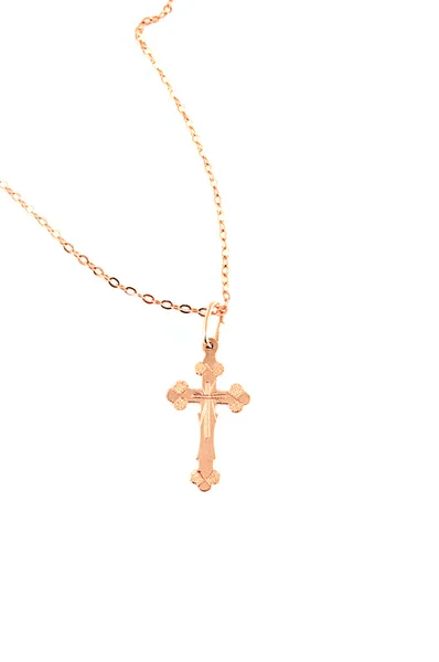 Croce dorata con catena — Foto Stock