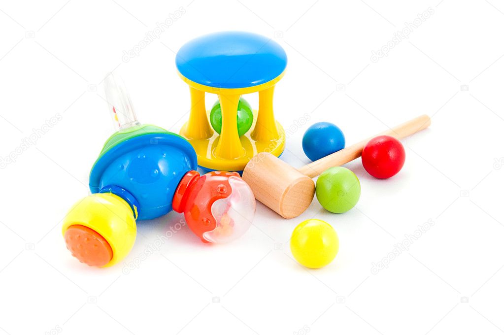 Set of baby rattles and toys