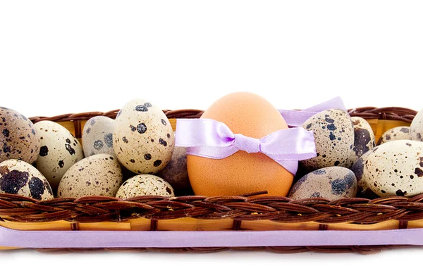 Codorniz y huevos de pollo — Foto de Stock