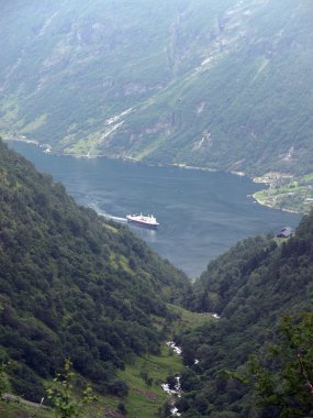 geiranger fiyort Norveç'in görünümü