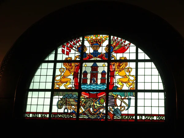 Stained glass window in the town hall in Copenhagen, Denmark — Stock Photo, Image