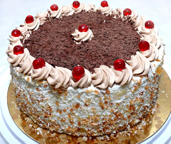 Birthday cake with cherries