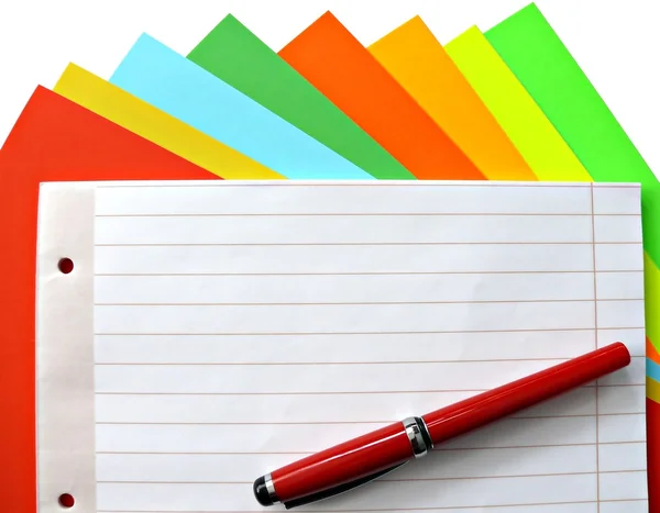 Copybook Pen Colorful Papers — Stock Photo, Image