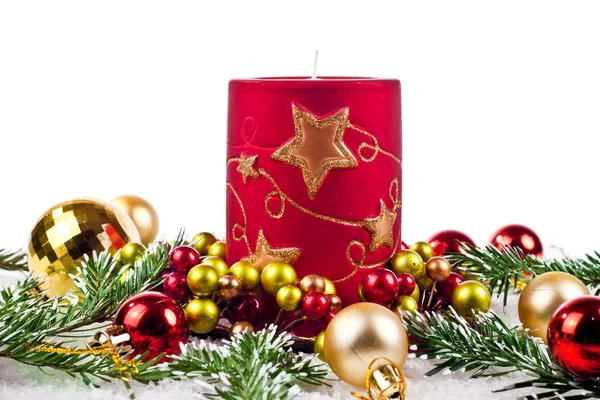 빨간 크리스마스 캔 들 — 스톡 사진