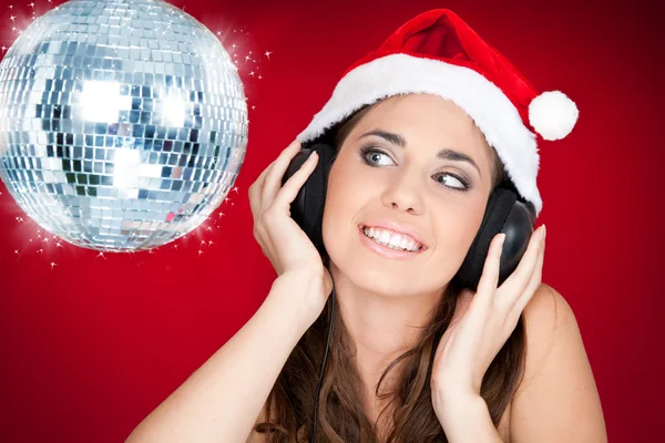 Chica de Navidad con bola disco —  Fotos de Stock