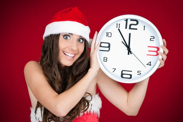 Hurry , new year, santa girl — Stock Photo, Image