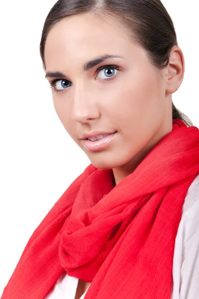 Mode vrouw met rode sjaal — Stockfoto