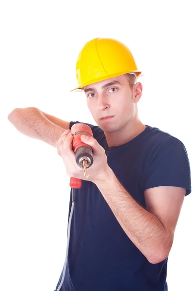 Men worker with a drill — Stock Photo, Image