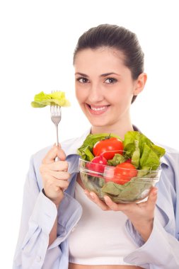 sağlıklı yaşam, kadın ile salata