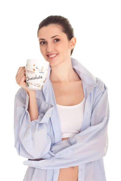 Hemd voor vrouw mannen met koffie in de ochtend — Stockfoto