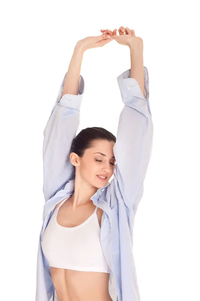 Donna esausta stretching — Foto Stock