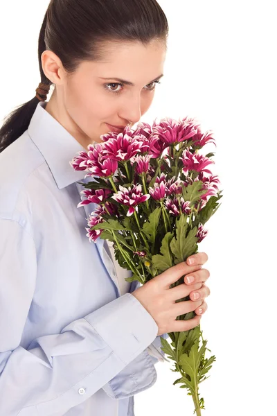 Girl in love with a bouquet — Stock Photo, Image