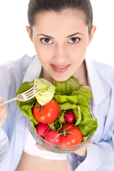 Žena zeleninový salát — Stock fotografie