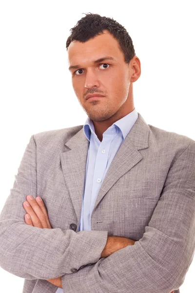 Seriöser Geschäftsmann im grauen Anzug — Stockfoto