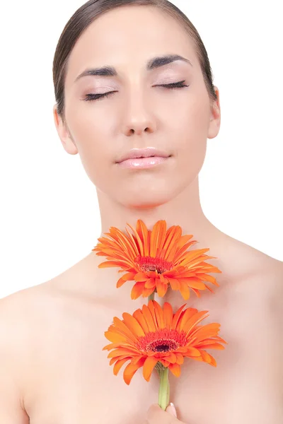 Donna con fiori — Foto Stock