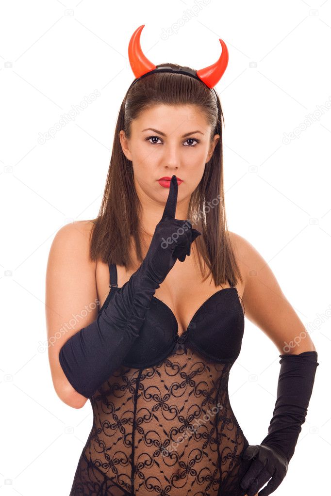 Woman dressed as pretty devil