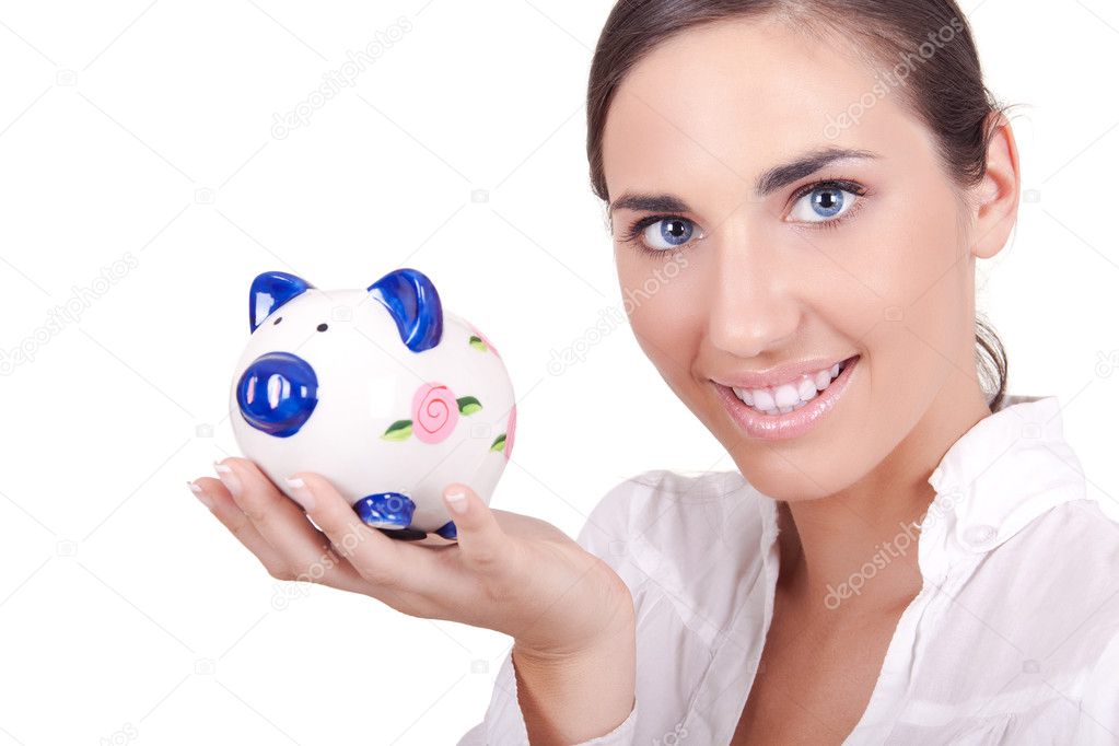 Woman with piggy bank