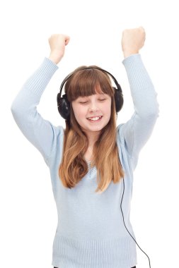 Teenager girl enjoying listen to music clipart