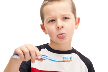 Kid don't like brushing teeth clipart