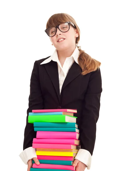 Chica con apilar libros de color —  Fotos de Stock