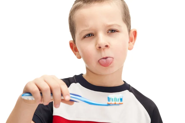 Kid don't like brushing teeth — Stock Photo, Image