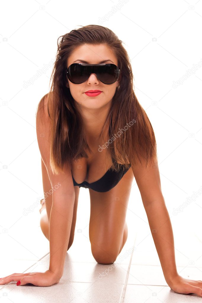 Lady in lingerie and sunglasses