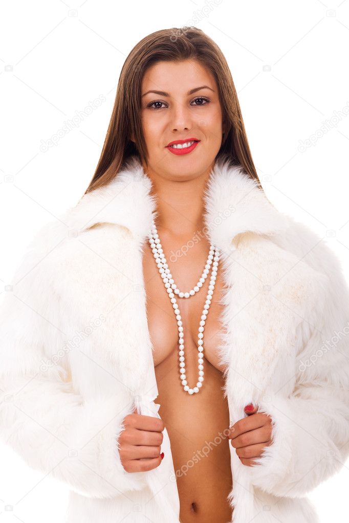 Woman in fur coat with naked breast Stock Photo by ©luckybusiness 5304979