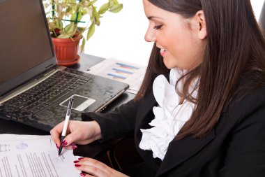 Woman working with documents clipart