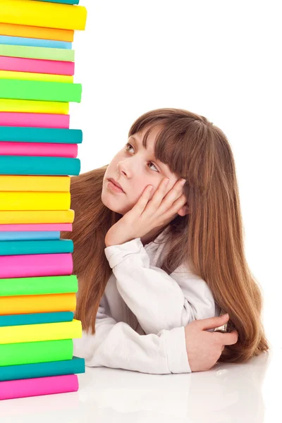 Tiener meisje met boeken, verveeld — Stockfoto